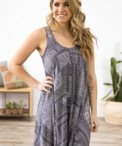 Chris & Carol Slate Blue Paisley Scarf Print Dress