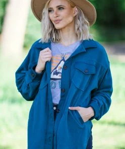 Zenana Teal Fleece Boyfriend Fit Shacket