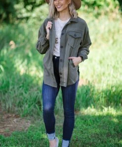 Zenana Outerwear Olive Fleece Boyfriend Fit Shacket