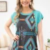 Avery Apparel MADE IN THE USA Black And Turquoise Aztec Print Raglan Top