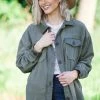 Zenana Outerwear Olive Fleece Boyfriend Fit Shacket
