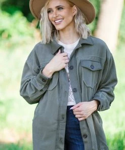 Zenana Outerwear Olive Fleece Boyfriend Fit Shacket