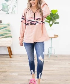 Main Strip Apparel Outerwear Peach 1/4 Zip Pullover With Camouflage