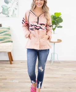 Main Strip Apparel Outerwear Peach 1/4 Zip Pullover With Camouflage