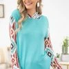 Avery Apparel Aqua Aztec Sleeve And Hood Detail Hoodie