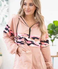 Main Strip Apparel Outerwear Peach 1/4 Zip Pullover With Camouflage
