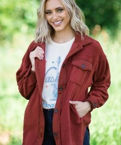 Zenana Outerwear Rust Fleece Boyfriend Fit Shacket