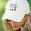 David And Young Beige Embroidered Hearts Baseball Hat
