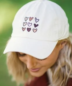 David And Young Beige Embroidered Hearts Baseball Hat
