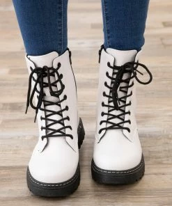 H2K Trading White And Black Lace Up Boots