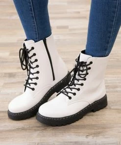 H2K Trading White And Black Lace Up Boots