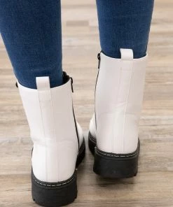 H2K Trading White And Black Lace Up Boots