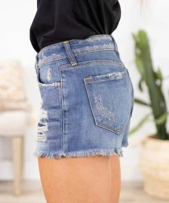 Bottoms Kancan Mid Rise Destructed Fray Hem Shorts