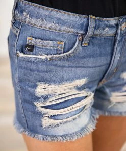 Bottoms Kancan Mid Rise Destructed Fray Hem Shorts