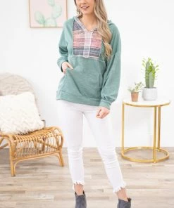 Sugarfox LONG SLEEVES Turquoise Multicolor Heathered Hooded Top