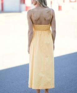 HyFve Dresses Yellow Shirred Waist Midi Dress