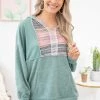 Sugarfox LONG SLEEVES Turquoise Multicolor Heathered Hooded Top