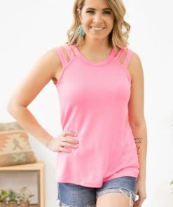 7th Ray Neon Pink Criss-Cross Strap Tank