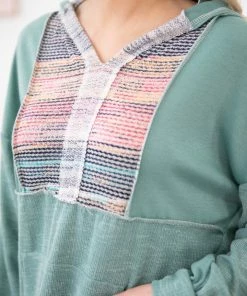 Sugarfox LONG SLEEVES Turquoise Multicolor Heathered Hooded Top