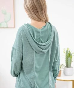 Sugarfox LONG SLEEVES Turquoise Multicolor Heathered Hooded Top