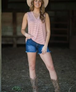 Staccato Copper And White Stripe V-Neck Tank