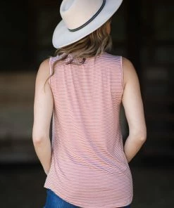 Staccato Copper And White Stripe V-Neck Tank