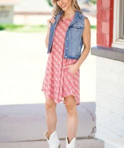 Chris & Carol Terra Cotta Geometric Print Swing Dress Dresses