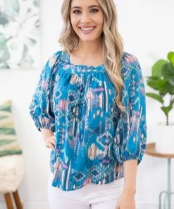 Andree By Unit Turquoise Multicolor Aztec Print Tie Back Top