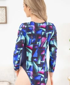 Mermaid Swimwear Cobalt And Aqua Rashguard One Piece Swimsuit