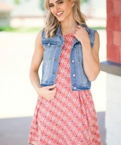 Veracci Medium Wash Distressed Denim Vest