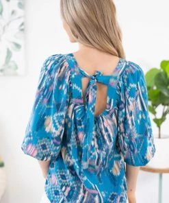 Andree By Unit Turquoise Multicolor Aztec Print Tie Back Top