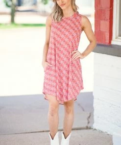 Chris & Carol Terra Cotta Geometric Print Swing Dress Dresses