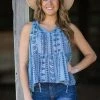 Blue Pepper Cornflower Aztec Print Tank With Tie Tops