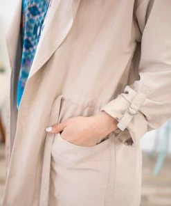 Be Cool Beige Drawstring Waist Roll Sleeve Jacket