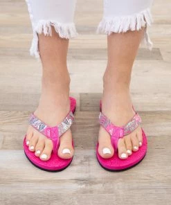 Ultimate Sports Shoes Hot Pink Palm Print Strap Flip Flop Sandals