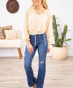 Cello High Rise Bootcut Jeans With Back Slit Bottoms