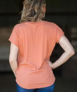 Staccato Tops Orange Textured Knit V-Neck Top