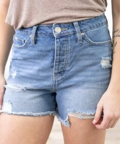 YMI Medium Wash Mom Shorts With Frayed Hem