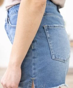 YMI Medium Wash Mom Shorts With Frayed Hem