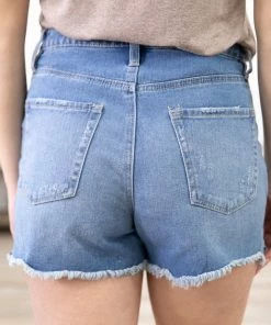 YMI Medium Wash Mom Shorts With Frayed Hem