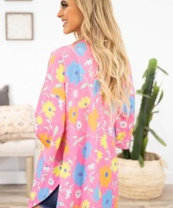 Lime N Chili CARDIGANS Pink Multicolored Floral Print Kimono