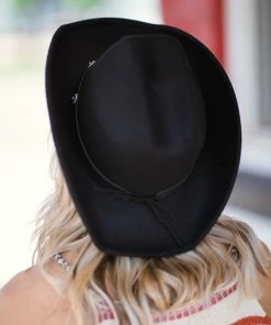 Fame Accessories Black Felted Cowboy Hat With Embellished Band