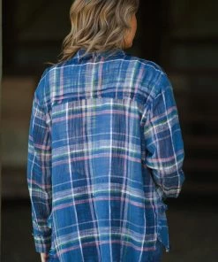 VEVERET Tops Slate Blue Multicolor Plaid Button Up 7 VEVERET Tops Slate Blue Multicolor Plaid Button Up