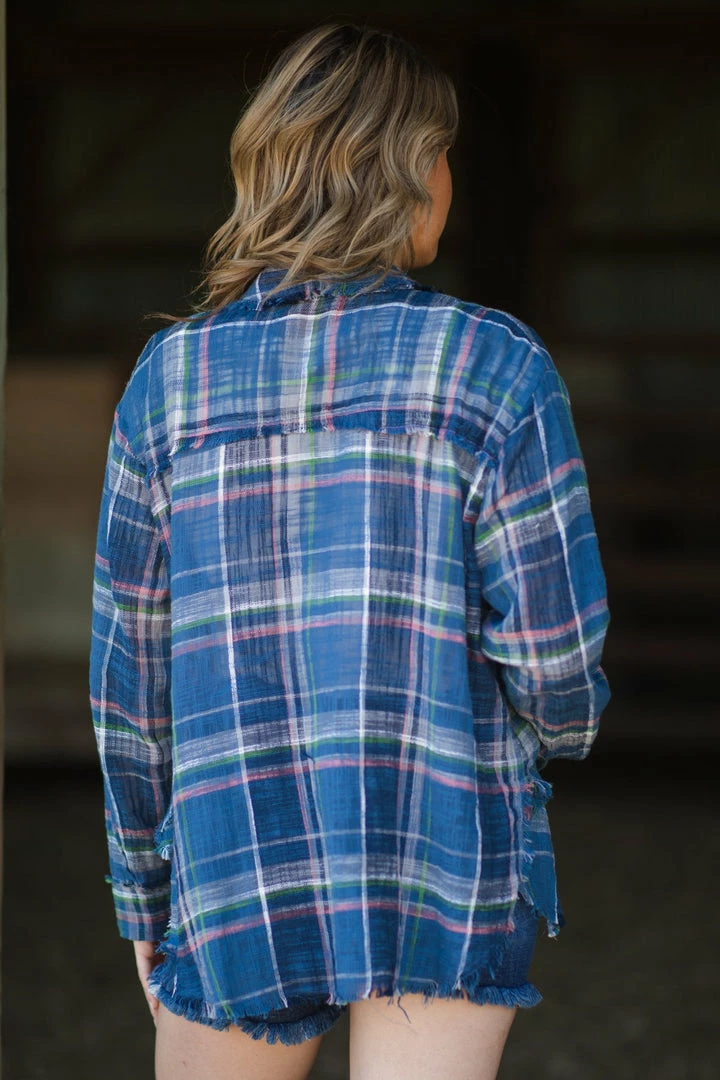 VEVERET Tops Slate Blue Multicolor Plaid Button Up 5 VEVERET Tops Slate Blue Multicolor Plaid Button Up