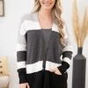 Staccato Grey Multicolor Waffle Knit Stripe Cardigan LONG SLEEVES
