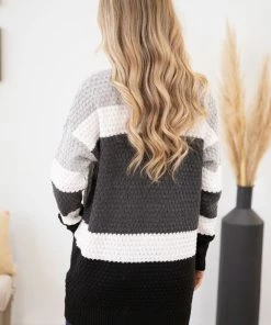 Staccato Grey Multicolor Waffle Knit Stripe Cardigan LONG SLEEVES