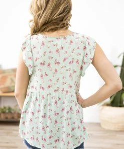 7th Ray Mint And Orchid Floral Print Babydoll Top