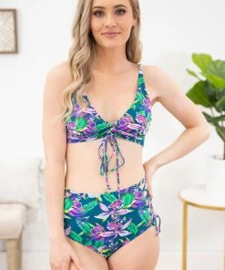 Beach Joy SWIMWEAR Teal And Purple Floral Two Piece Swimsuit