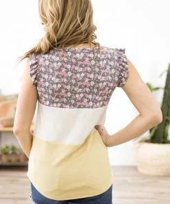 7th Ray Tops Ivory And Charcoal Floral Colorblock Top 7 7th Ray Tops Ivory And Charcoal Floral Colorblock Top