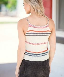 Macaron Oatmeal Multicolor Stripe Sweater Knit Tank Tops